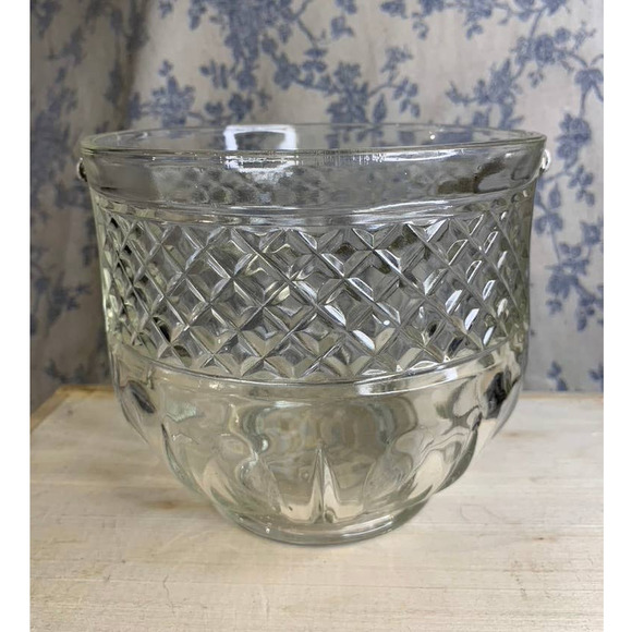 Vintage Glass Ice Bucket with Hammered Silver Handle - Picture 3 of 7
